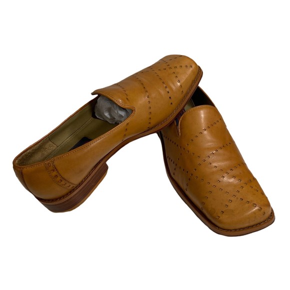 GIORGIO BRUTINI Mens 10 Loafers Private Collection Tan Leather Square Toe - Picture 1 of 12